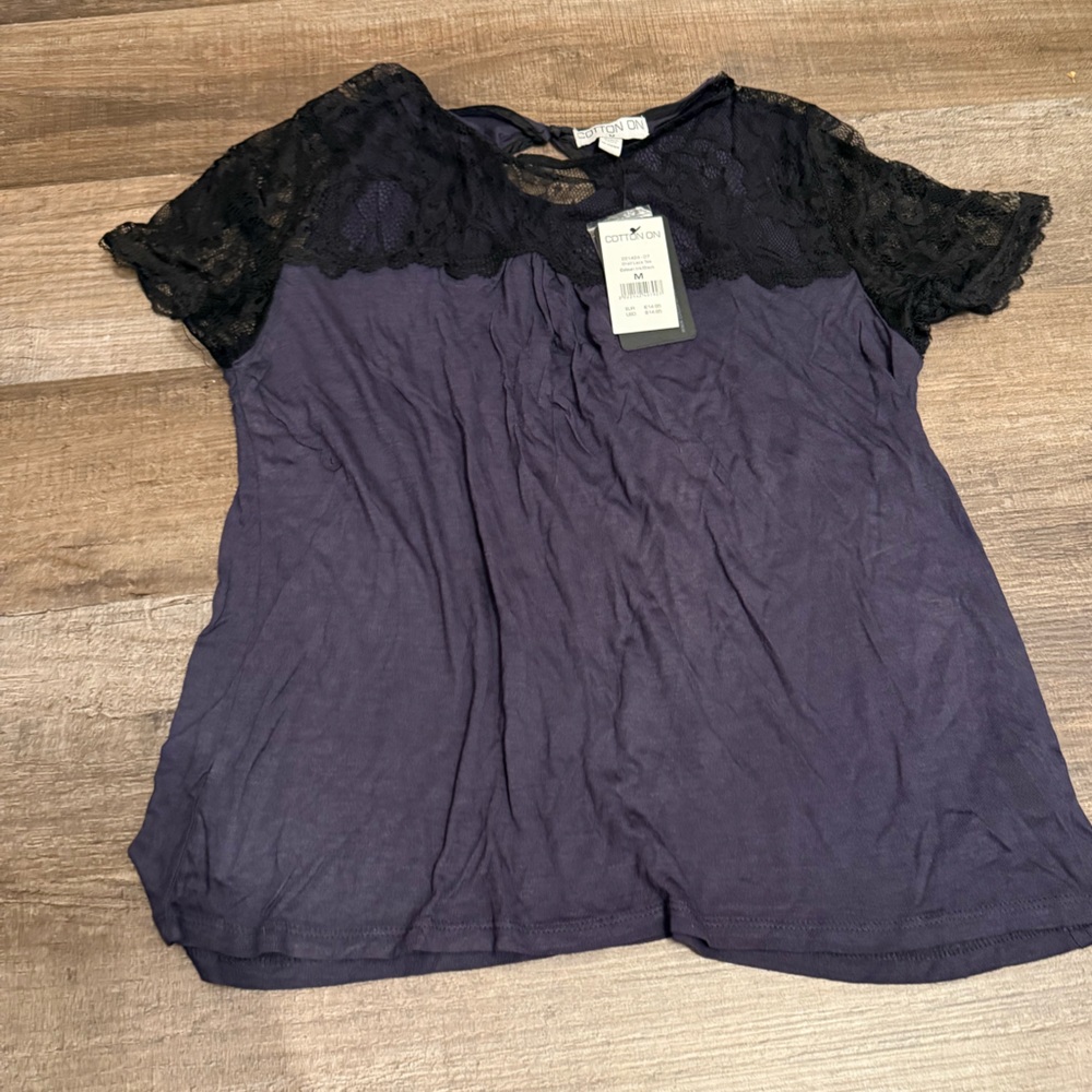 Cotton On Dark Purple Top with Black Lace